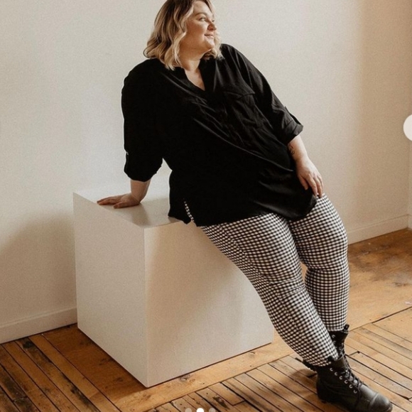 Addition Elle Women's Cropped Ankle Skinny Pants Black White Gingham Size 14 - Picture 1 of 8